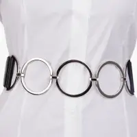 Curea flexibila cu 3 cercuri metalice argintii de 7 cm cu material elastic negru la spate
