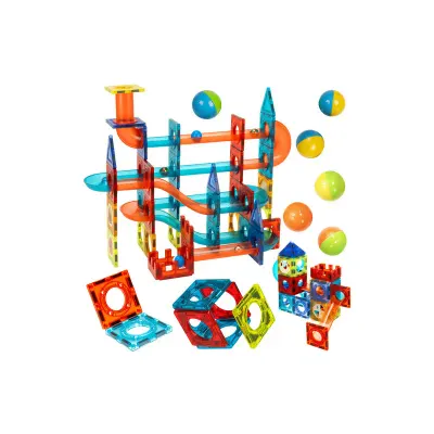 Set blocuri de constructie magnetice, pista cu bile 3D, 96 elemente, unisex, multicolor