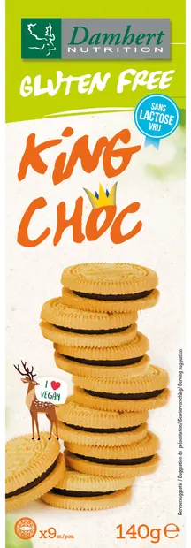 King Choc Biscuiți fără gluten cu cremă de ciocolată, 140 g, Damhert