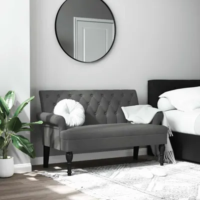 vidaXL Bancă cu spătar gri închis 120x62x75,5 cm, material textil