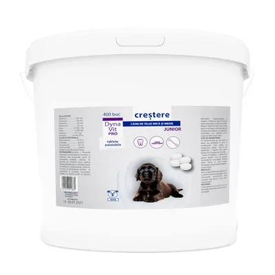 Dynavit-Pro crestere caini junior, supliment pentru catei de talie mica si medie in perioada de crestere, 400 tablete*1.2gr