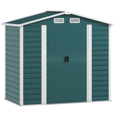 Outsunny Căsuță de Grădină din Metal cu Uși Glisante și Lacăt cu Chei, 2,1x1,2x1,9m, Verde | Aosom Romania