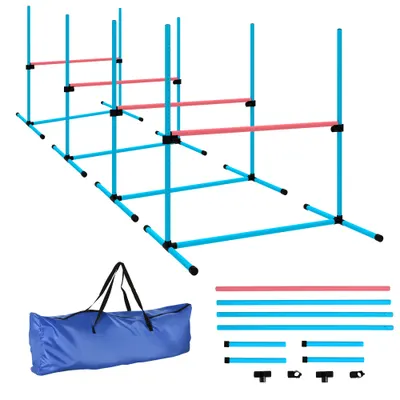 PawHut Set Agility câini 4 piese reglabil pe înălțime, echipament Agility cu 4 obstacole, geantă de transport, 99 x 65 x 94 cm, albastru deschis | Aosom Romania