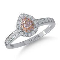 Inel din aur alb-roz cu diamante transparente de 0.35ct si diamante roz pear si rotunde de 0.16ct