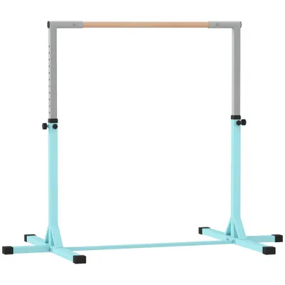 HOMCOM Bară de Gimnastică pentru Copii 3+ Ani, Înălțime Reglabilă, din Oțel și Lemn Masiv de Fag, Bleu | Aosom Romania
