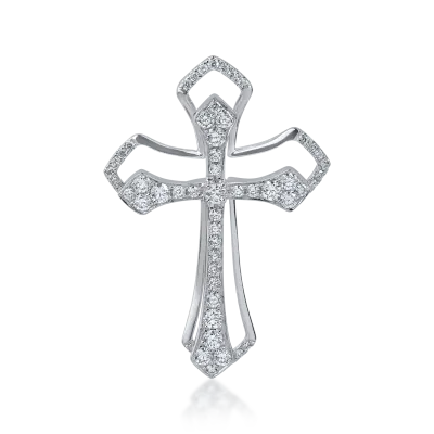 Pandantiv cruce din aur alb cu diamante de 0.8ct