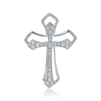 Pandantiv cruce din aur alb cu diamante de 0.8ct
