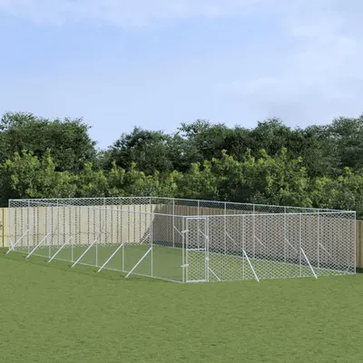 Gossi padoc de exterior pentru caini argintiu 6x14x2m otel galvanizat