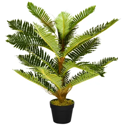 HOMCOM Plantă Artificială de Palmă cu 18 Frunze și Vas Inclus pentru Interior, Înălțime 85 cm, Verde | Aosom Romania