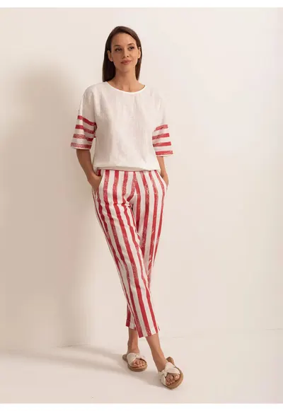 Pantaloni Dama Rimini Tesatura Bumbac - Alb