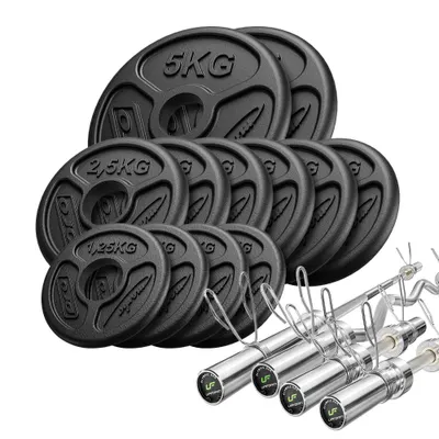 Set de bare olimpice și discuri pentru antrenament cu greutăți 65 kg