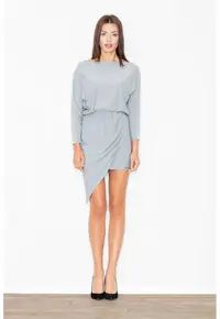 Rochie asimetrica - eleganta - cu maneci lungi - poliester - Gri