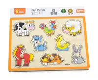 Puzzle din lemn, cu manere, Viga, Animale de la ferma