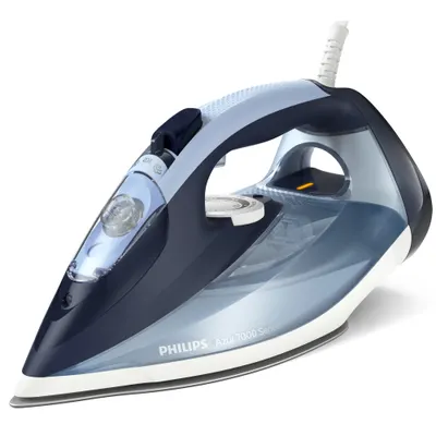 Fier de calcat Philips Azur DST7020/20, 2800W, debit de abur continuu de 50g/min si jet de abur de 250 g, talpa SteamGlide Plus, rezervor de 300ml, albastru