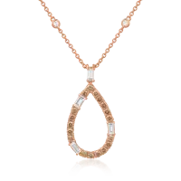 Lant cu pandantiv din aur roz cu diamante maro si diamante incolore baguette si rotunde de 1.41ct