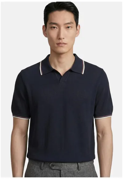Tricou polo cu benzi contrastante - Bleumarin