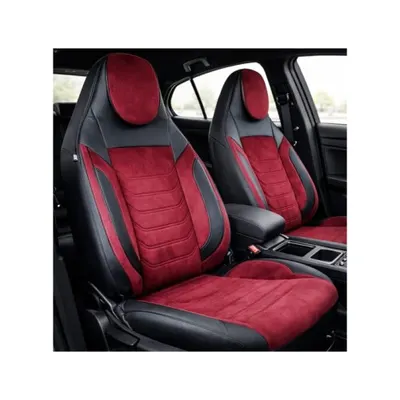 Huse scaune auto universale fractionate Premium cu tetiera fata incorporata negru cu visiniu Cod: HNG-C509-4