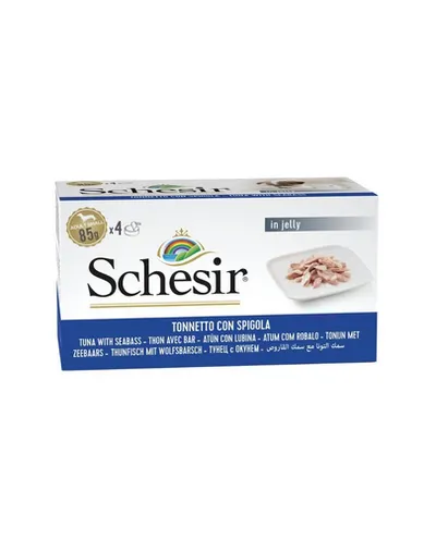 Hrană câini mici cu ton SCHESIR biban de mare în jeleu 4x85 g