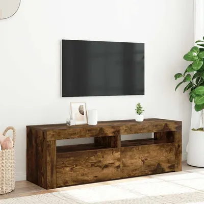 vidaXL Comodă TV cu lumini LED, stejar fumuriu, 120x35x40 cm