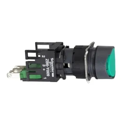 Buton Incastrat Verde Ø 16, Rotund, Revenire cu Arc, 1 No + 1Nc, Nemarcat