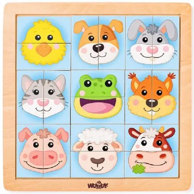 Puzzle din lemn Woody - Capete de animale, Animale de companie