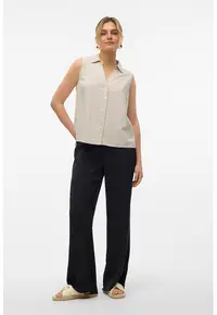 Camasa din amestec de in - fara maneci - Alb murdar