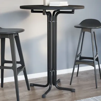 vidaXL Masă de bar, negru, Ø70x110 cm, lemn prelucrat și oțel