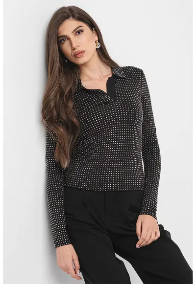 Bluza polo din amestec de modal - Negru