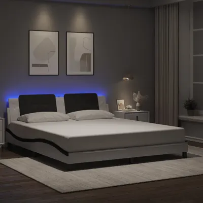 vidaXL Cadru de pat cu LED fără saltea, Zadar, alb și negru, 180x200 cm