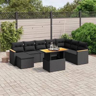 Gossi set mobilier de gradina cu perne, 9 piese, negru, poliratan