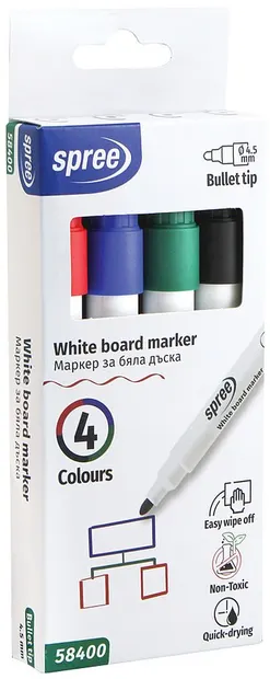Set de markere pentru tablă albă Spree - 4.5 mm, 4 culori