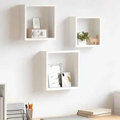 vidaXL Rafturi cub de perete, 3 buc., alb, MDF