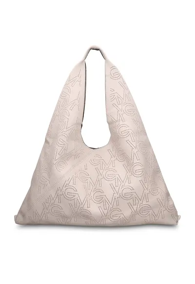 GianMarco - Geanta hobo de piele ecologica cu logo perforat Liviana Lux - Bej