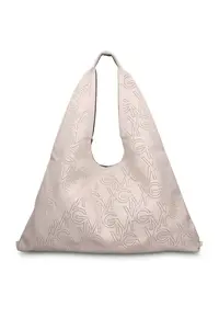 GianMarco - Geanta hobo de piele ecologica cu logo perforat Liviana Lux - Bej