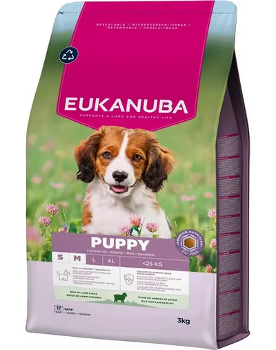EUKANUBA Puppy Small Medium Breeds Lamb Rice 3 kg hrană căței mici și medii, cu miel și orez
