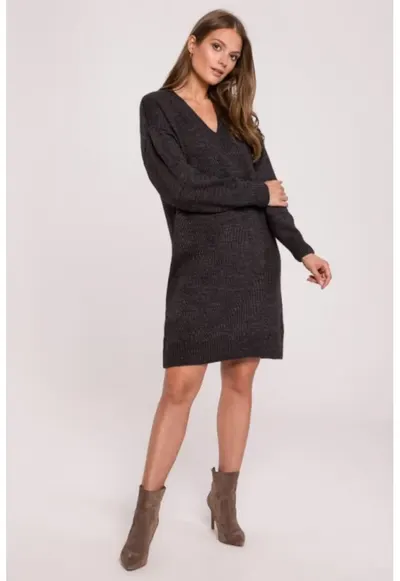 Rochie tip pulover cu decolteu in V - - Gri inchis