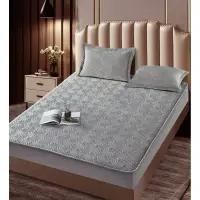 Husã matlasatã tip topper din catifea, 160x200cm + 2 fete de perna 50x70cm, gri