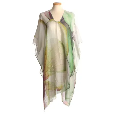 Poncho de plaja vaporos cu imprimeu floral verde