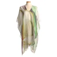 Poncho de plaja vaporos cu imprimeu floral verde
