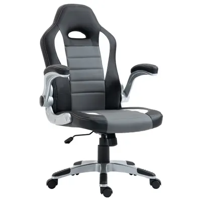 HOMCOM Scaun de Oficiu Reglabil Scaun de Despachet Cu Brațe Rabatabile 5 Roți Suport 120 kg 65x69x112-122 cm Gri | Aosom Romania