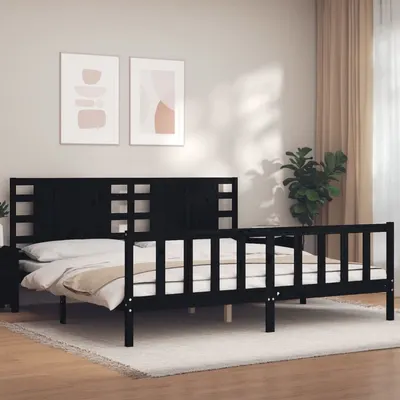 vidaXL Cadru pat cu tăblie 200x200 cm, negru, lemn masiv