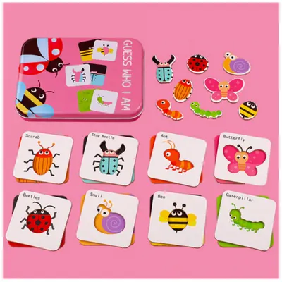 Puzzle din lemn cu Insecte in cutie metalica Montessori