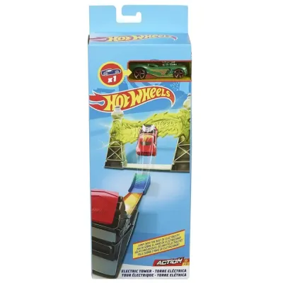 Set de joaca cu masinuta de curse, Hot Wheels, Tower Electric, FWM86