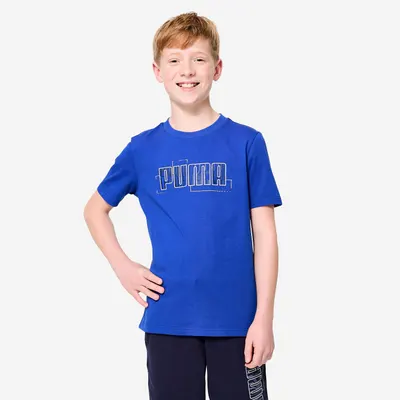 Tricou din bumbac Puma cu imprimeu, Educație fizică, Albastru Copii