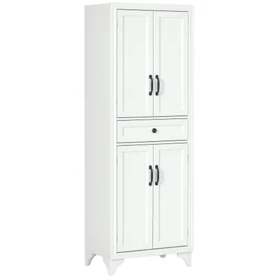 HOMCOM Bufet înalt armoire de cuisine 4 uși 2 dulapuri si 1 sertar central inaltime 170 cm cu raft reglabil alb | Aosom Romania