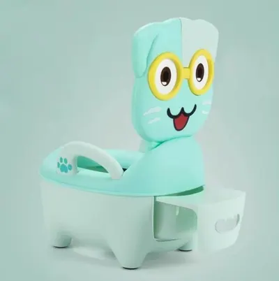 Olita pentru copii Little Mom Smiling Cat Blue, cu colac din PVC, cu compartiment de colectare detasabil, manere de sustinere, spatar ergonomic, protectie antistropire, margini rotunjite, 50 x 38 x 31 cm