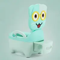 Olita pentru copii Little Mom Smiling Cat Blue, cu colac din PVC, cu compartiment de colectare detasabil, manere de sustinere, spatar ergonomic, protectie antistropire, margini rotunjite, 50 x 38 x 31 cm