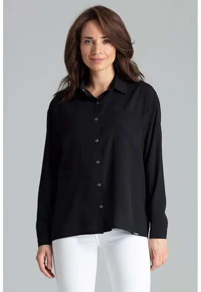 Camasa dama - L059 - neagra - poliester - maneca lunga