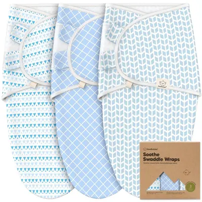 Scutec pentru înfășat KeaBabies - Organic, 0-3 luni, 3 bucăți, albastru
