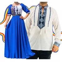 Set Cuplu Traditional 346 Camasa Traditionala si Rochie cu motive traditionale